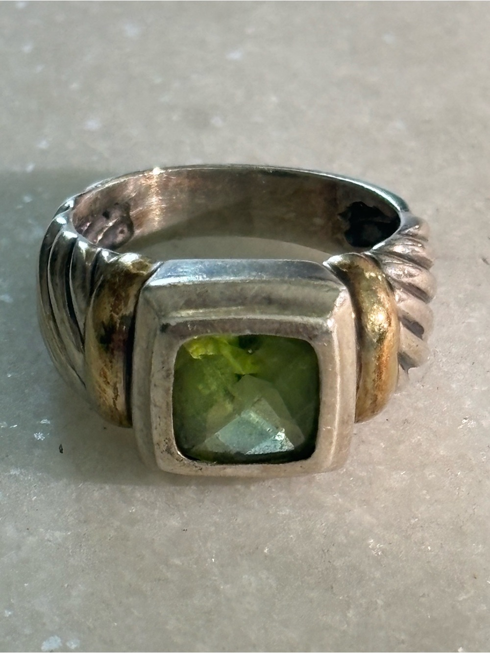 Vintage David Yurman Noblesse Peridot Ring Sterling Silver 14K Gold Size 7